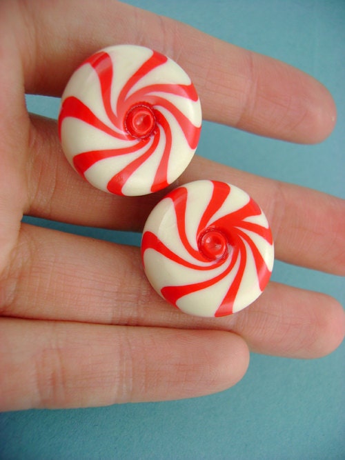 Peppermint Swirl / Strawberry-Vanilla Swirl - Hard Candy Polymer Clay - Stud Earrings
