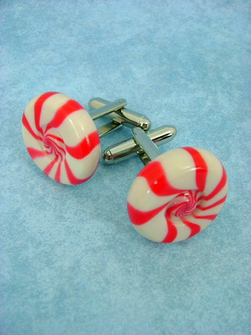 Peppermint Swirl / Strawberry-Vanilla Swirl Hard Candy Cufflinks