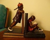 Vintage 1930's Ronson Bookends Kneeling Chinese Boy Peeps Over At  Chinese Girl