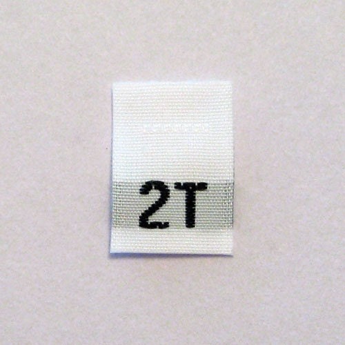Size 2T (2 Toddler) Woven Clothing Size Tags (Package of 50)