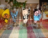 set of 4 vintage large tumblers looney toons pepsi 1973