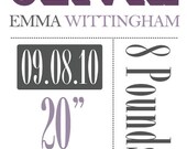 Customized Nursery / Baby Room Art - 8x10 Personalized Birth Announcement