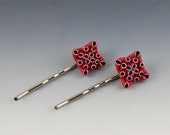 Red Squares Hair Clips