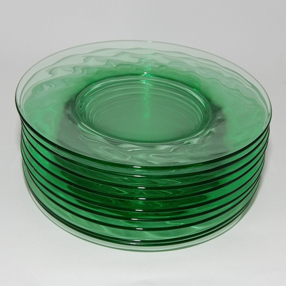 Vintage Depression Green Glass Salad Plates Spiral by Abundancy