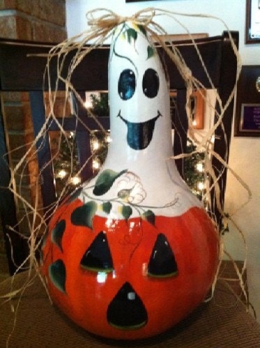 Handpainted Pumpkin and Ghost Gourd....Happy Halloween - gourdartistIam
