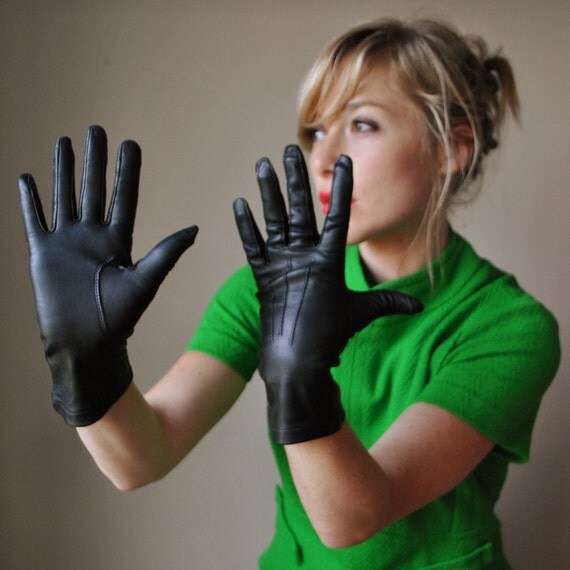 Slim fit leather gloves by salvagehouse on Etsy