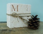Monogrammed Coasters Rustic Stone Ivory Wedding Gift Personalized  Set of 4