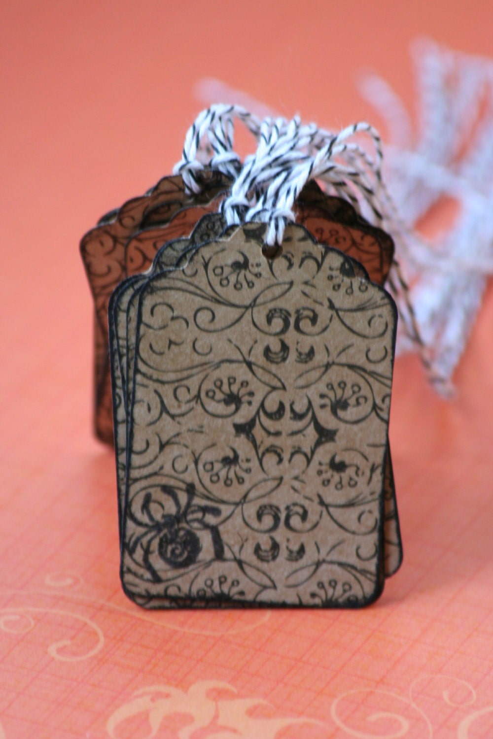 Spider Halloween Tags - distressed, hand stamped