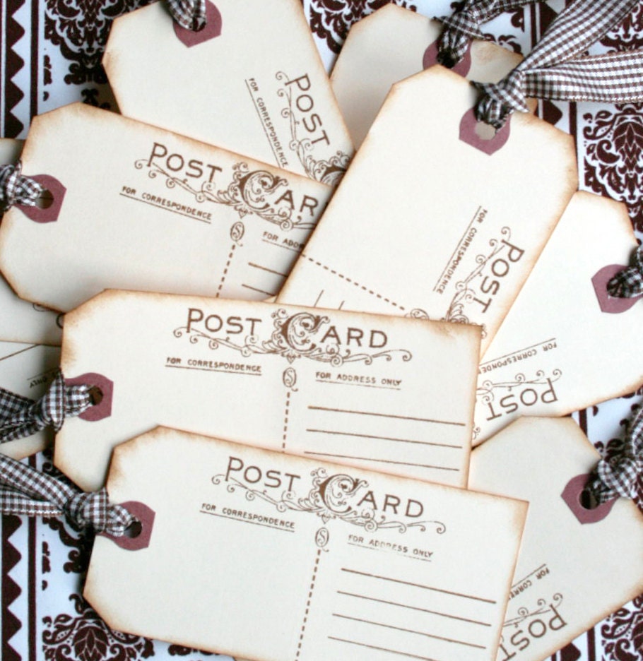 Vintage Inspired Postcard Tags - Place cards, Escort Cards, Save the Date
