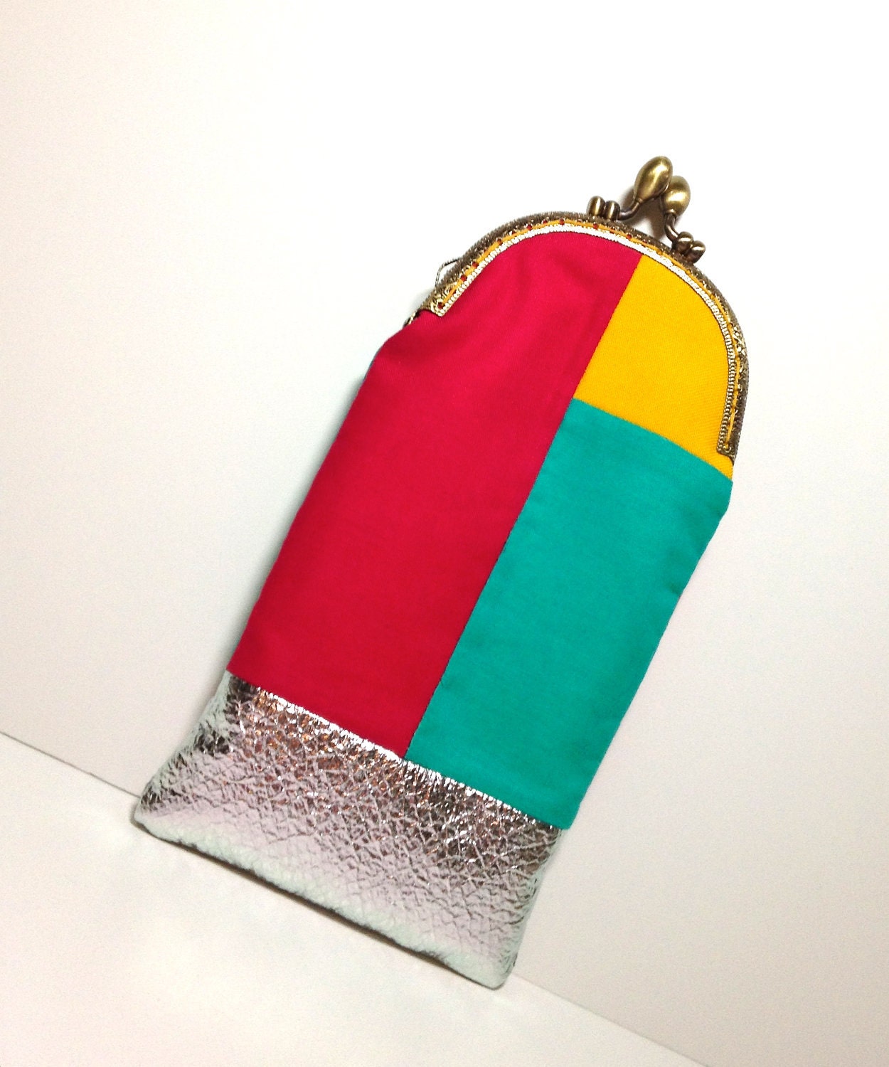 Eyeglass Case in Color Block with Silver