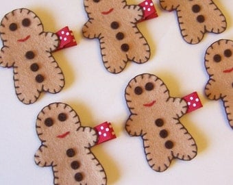 Gingerbread Man Felt Hair Clip - A cute winter clippie - Christmas and holiday felt hair bows