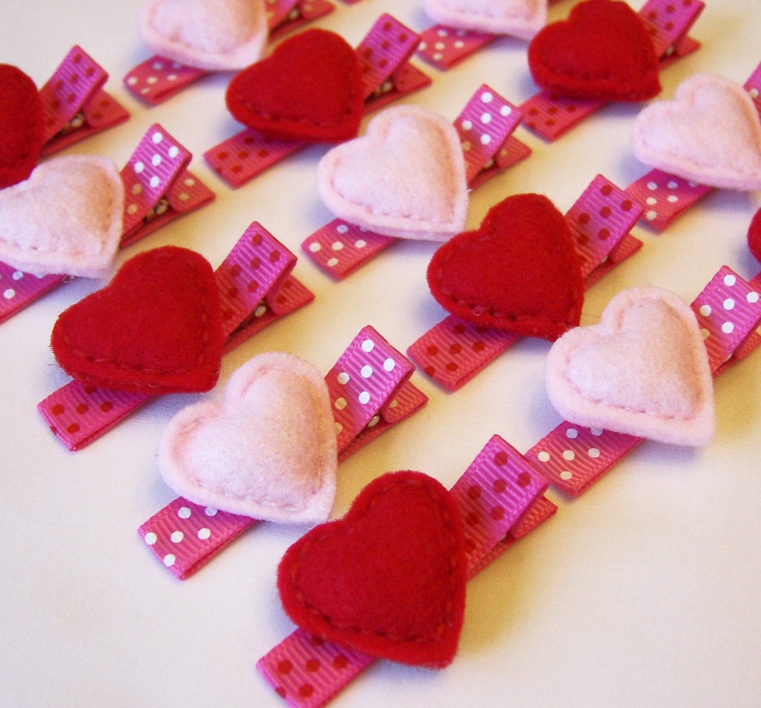 Valentines Day Small Puffy Hearts Felt Hair Clip - Light Pink Felt ...