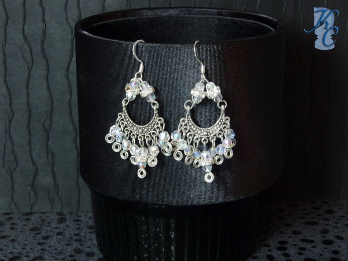 Art Nouveau Silver & Clear Chandelier Earrings