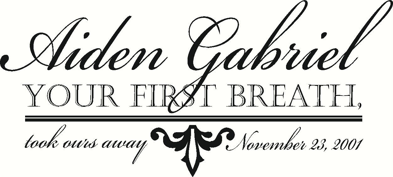 Wall Decal Quote Boy or Girl Your first breath took ours away and Elegant Script Name with Flourish Graphic Wall Words
