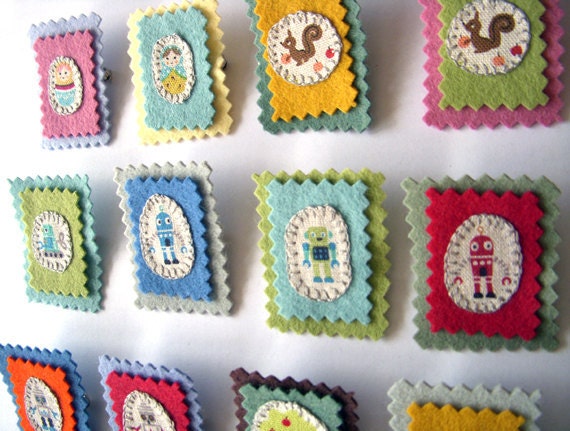 postal stamp motif felt pin - choose your favorite