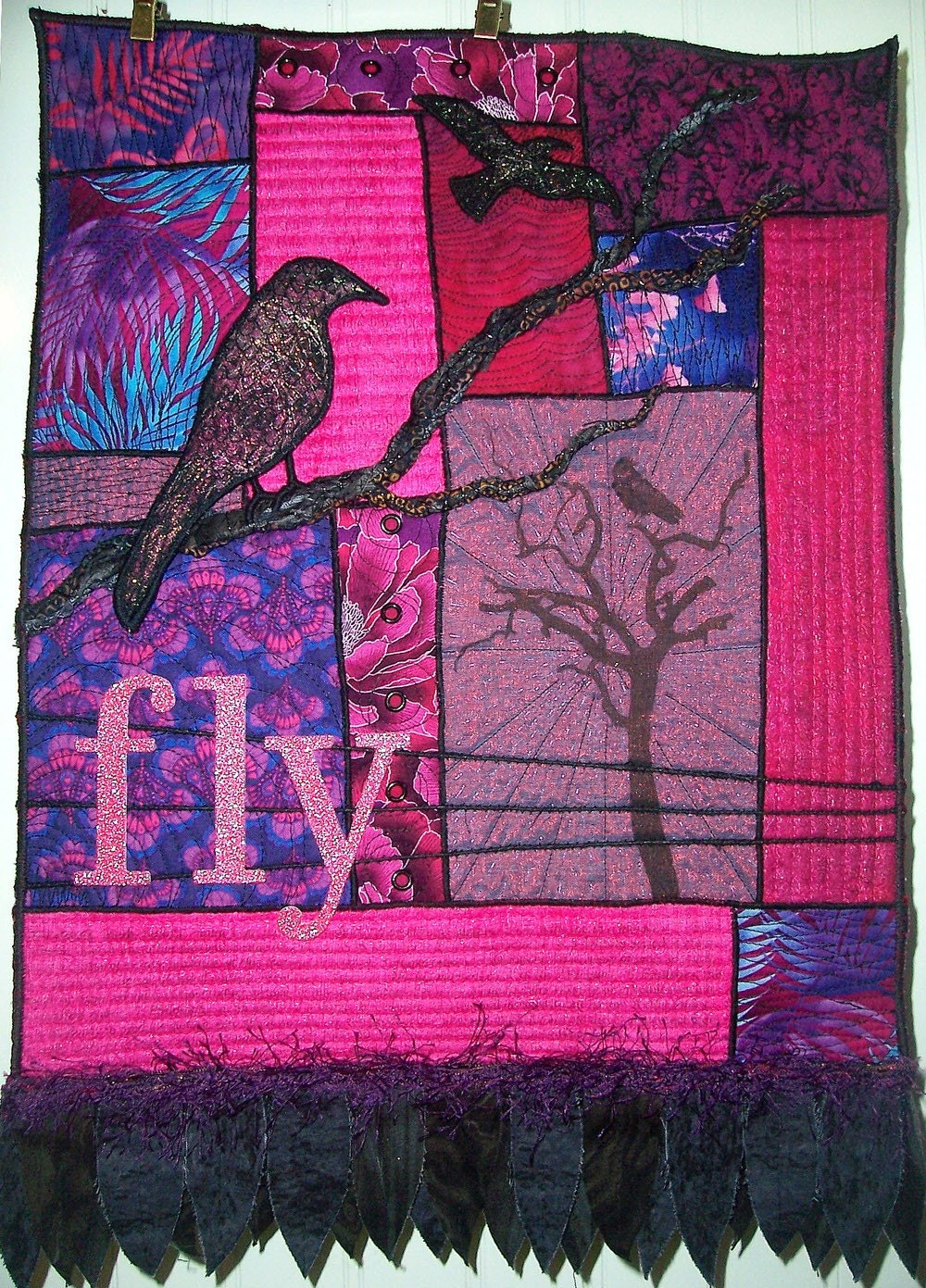 Blackbird Mixed Media Fiber Art Quilt