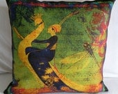 Designer  Pillow Cover - "Peacocks Garden" - Roaring 20s Fiber Art - Designer - Hand Made - Fits 18x18 Insert  -  original design