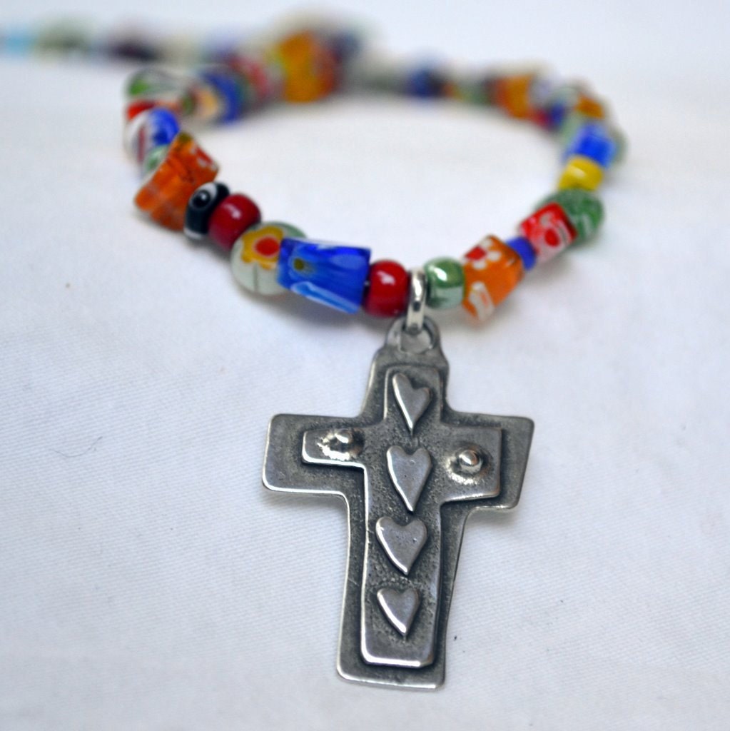 Whimsical Cross on Milifiori Chips