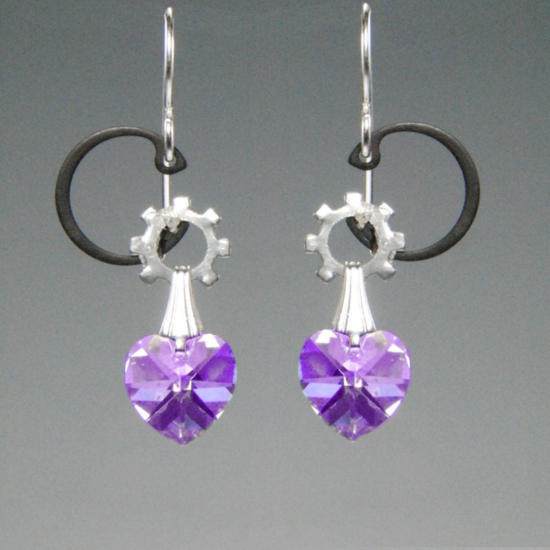Andromeda II v8: Violet Swarovski crystal industrial earrings