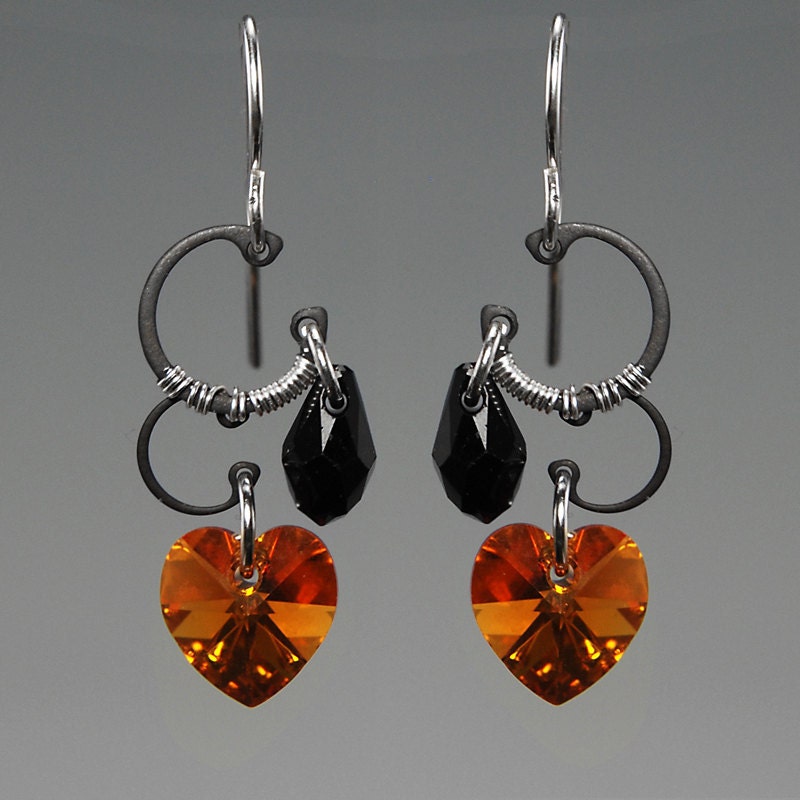 Mercury II v4: Industrial wire wrapped earrings with topaz Swarovski crystals