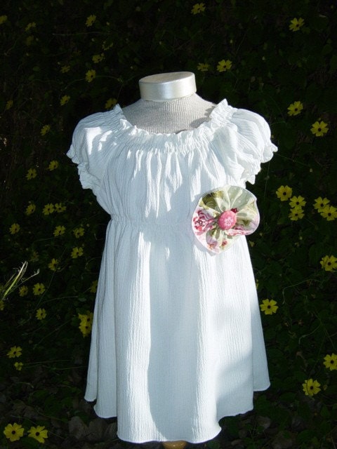 Flower girl dress, Shabby Chic, white peasant dress, white cotton dress ... Sizes 12m thru 5 child