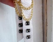 Studded Leather Earrings with Gold Chain