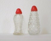 Vintage miss matched cut glass red top salt and pepper shakers