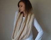 chunky infinity loop scarf shawl hood / the nome / vegan acrylic / tan