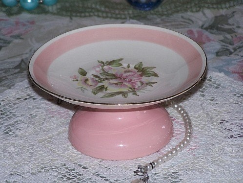 Pink Cupcake Stand Pedestal Stand Vintage Inspired
