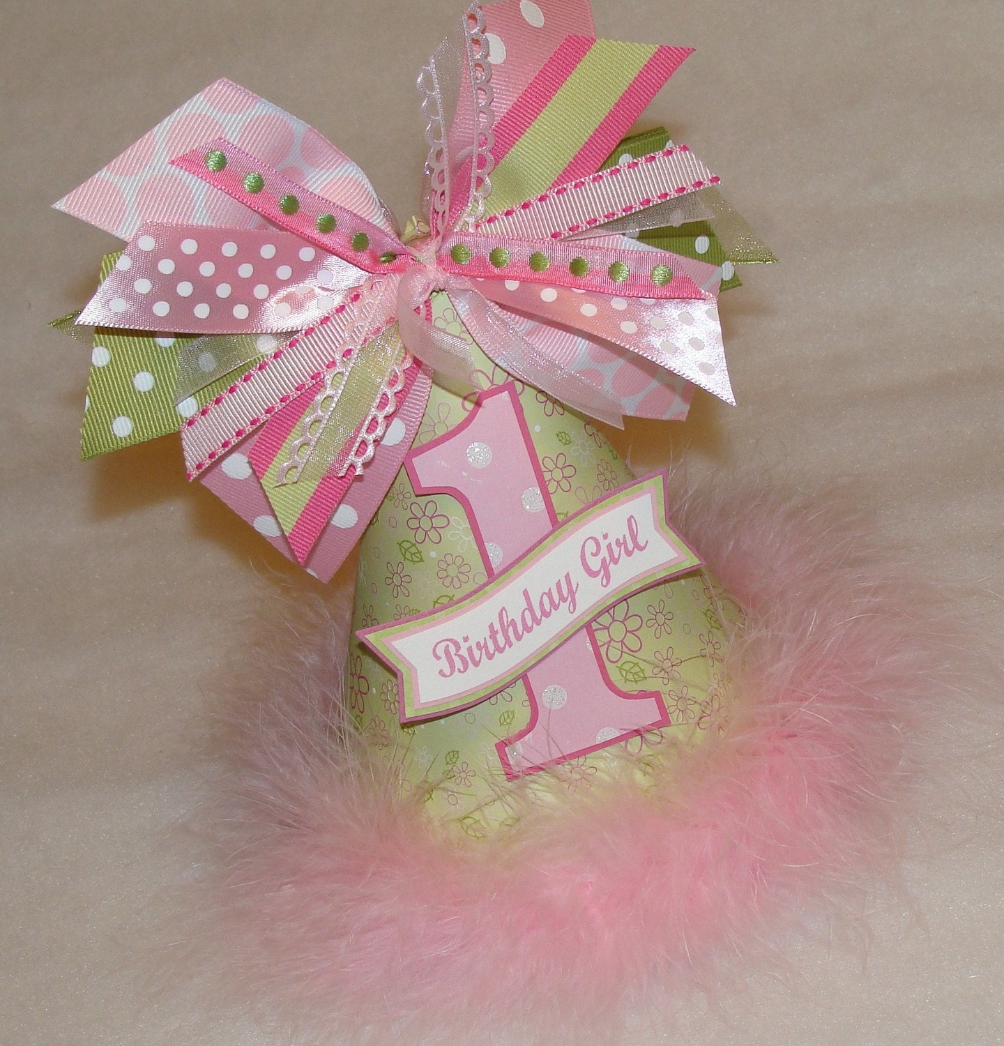 Lime and Pink Floral Party Hat