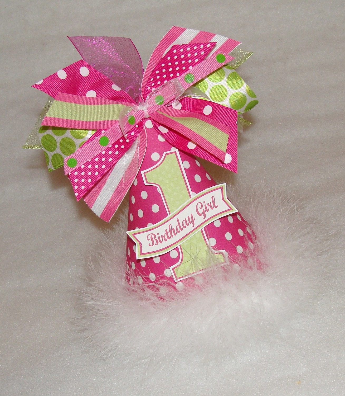 Hot Pink and Lime Green Polka Dot Party Hat