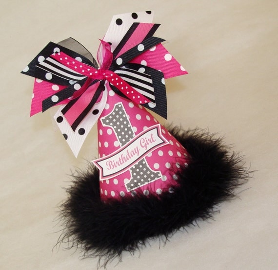 Hot Pink and Black Polka Dot Party Hat