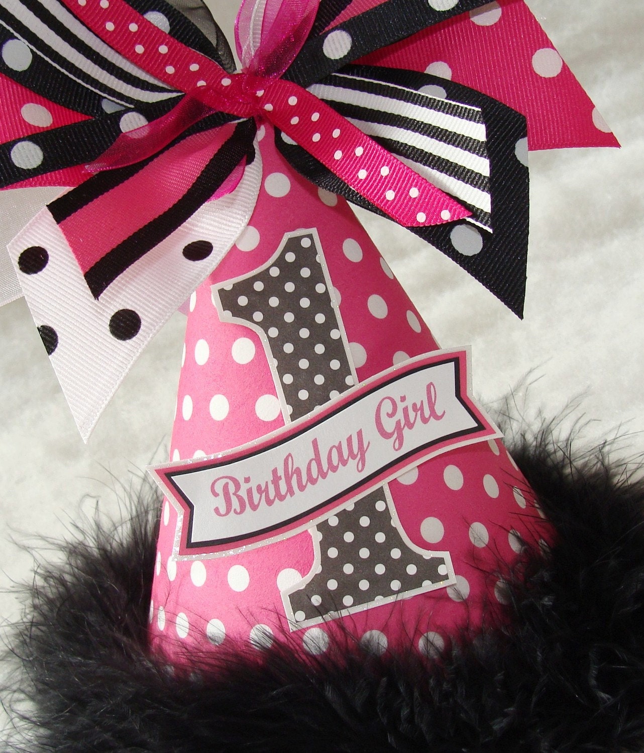 Hot Pink and Black Polka Dot Party Hat