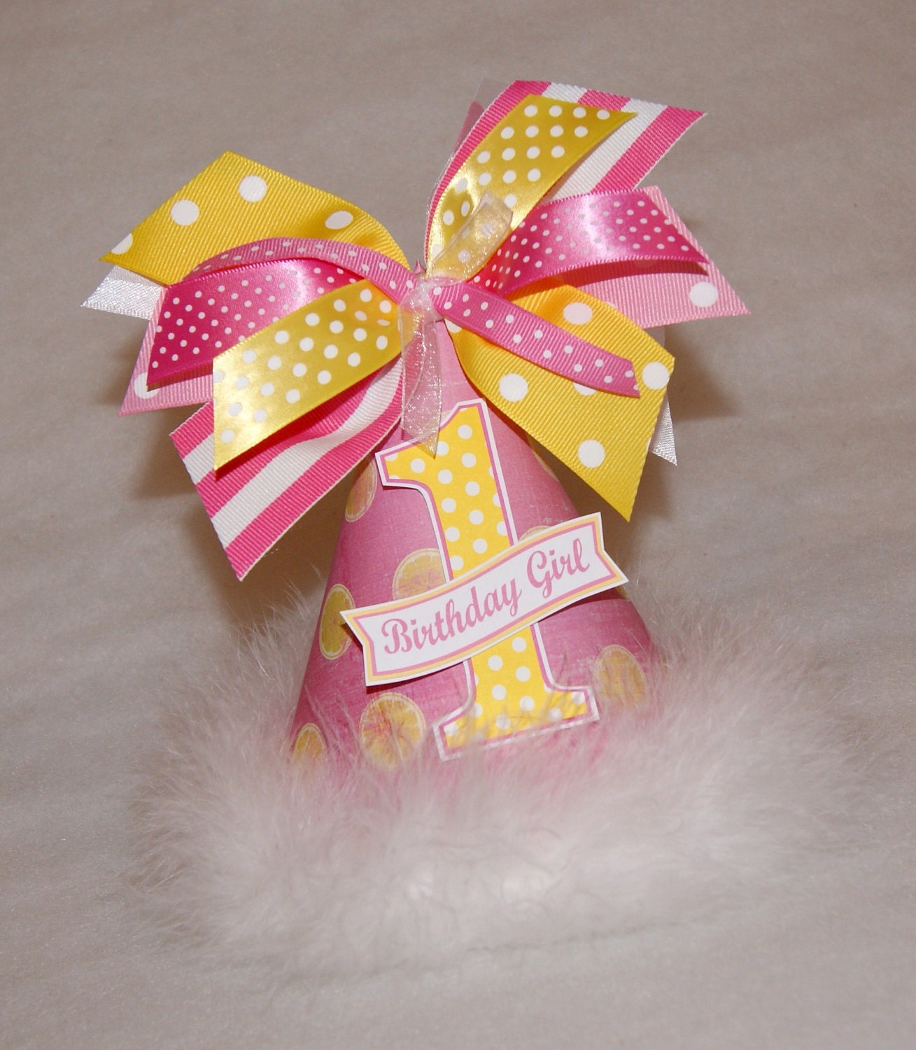 Pink Lemonade and Yellow Polka Dot Party Hat