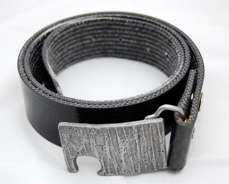 Bottle Opener Belt Buckle, Mini Hammered Style with Natural Finish