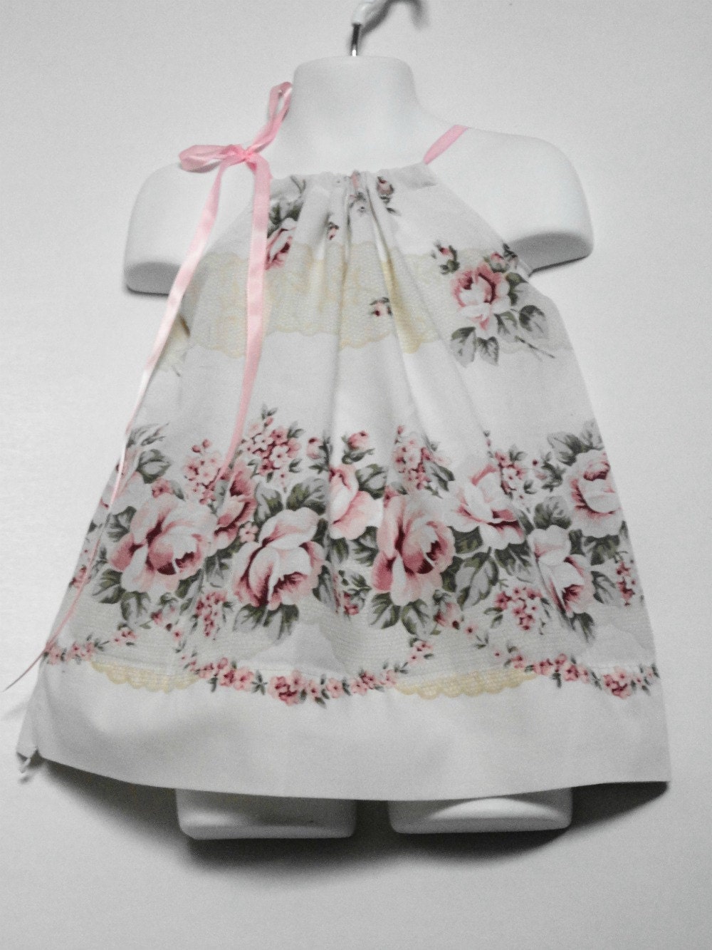 Spring Fashion. Upcycled Baby Clothing. Pillowcase Dress. Little Girls Dress. Pink Rose Dress.