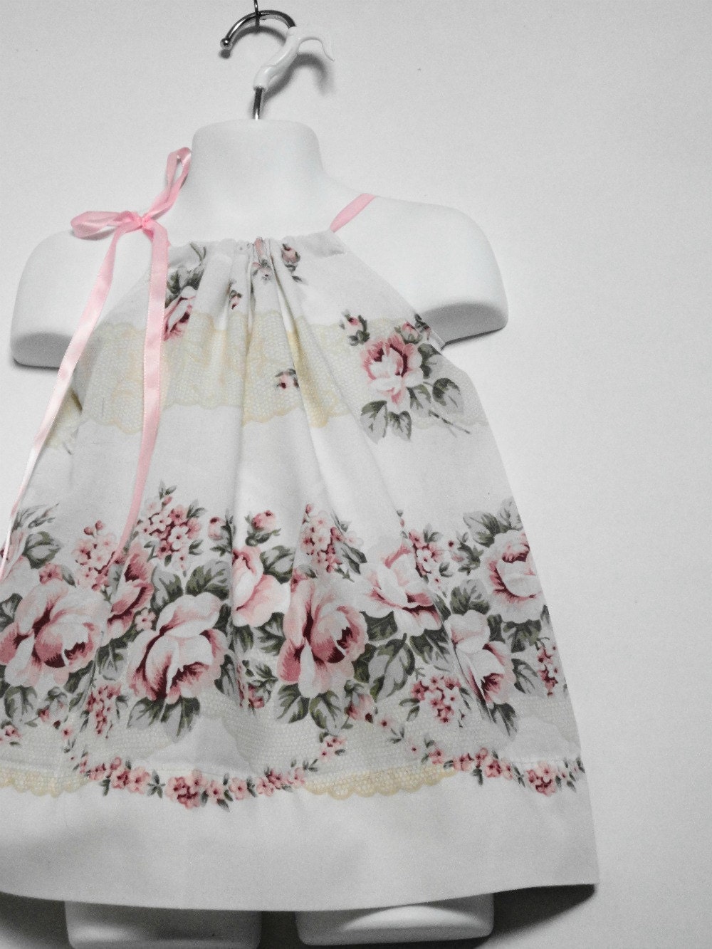 Spring Fashion. Upcycled Baby Clothing. Pillowcase Dress. Little Girls Dress. Pink Rose Dress.