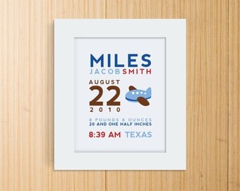 Custom Birth Announcement Print - AIRPLANE Wall Art
