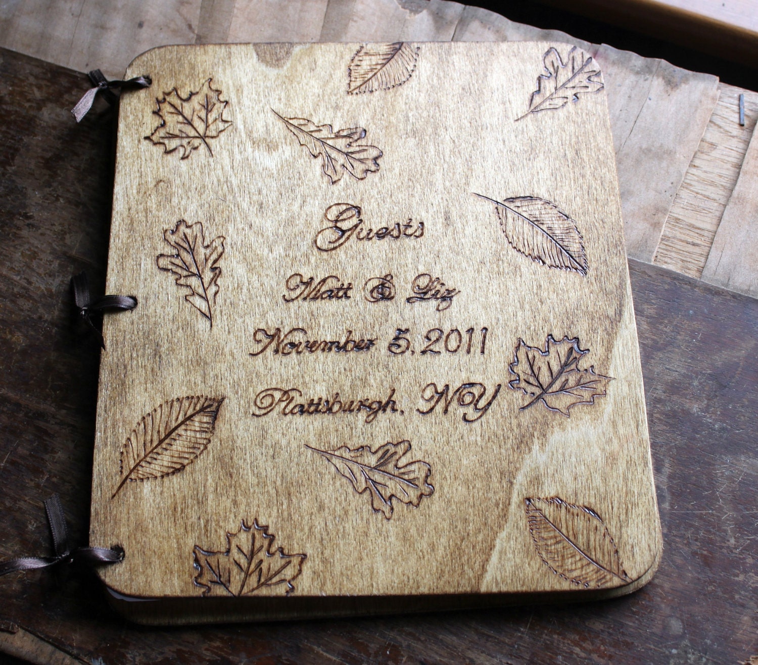 Custom Wedding Guest Book - Leaves
