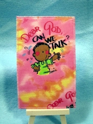 Dear God Can We Talk Homemade in the USA Fabric Postcard