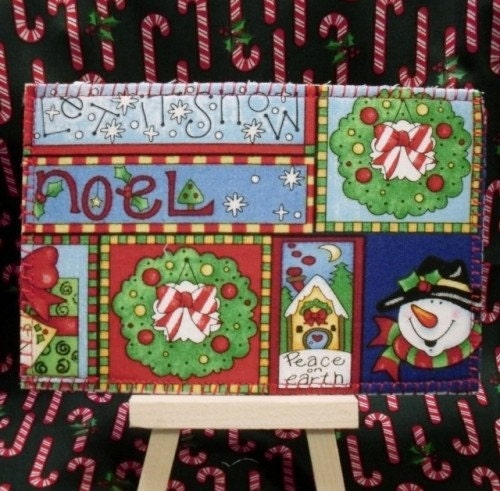 Wishing you Christmas Happiness American Handmade Fabric Postcard