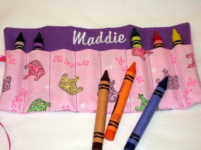 SALE Personalized toddler crayon roll for 8 large crayons with ribbon closure  birthday Party Favors Quantity discounts