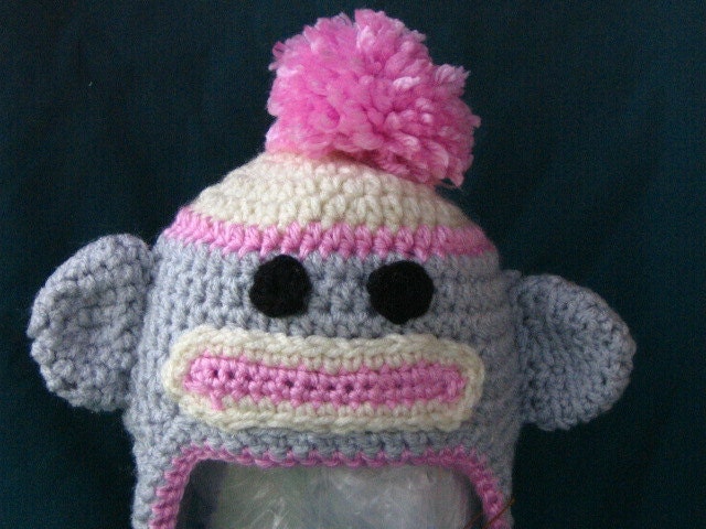 Crocheted Sock Monkey Hat 0-3months