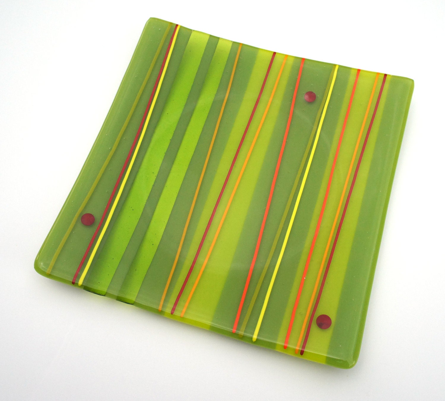 Green Orange Red Fused Glass Plate
