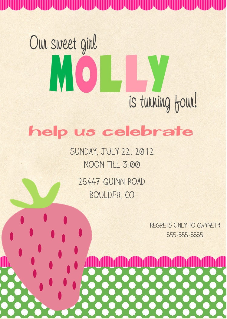 Girls Sweet Strawberry Party Printable Invitation Package DIY Il_570xn