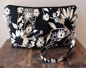 Maddy Pleated Clutch Wristlet  - Black and Cream Floral - READY TO SHIP