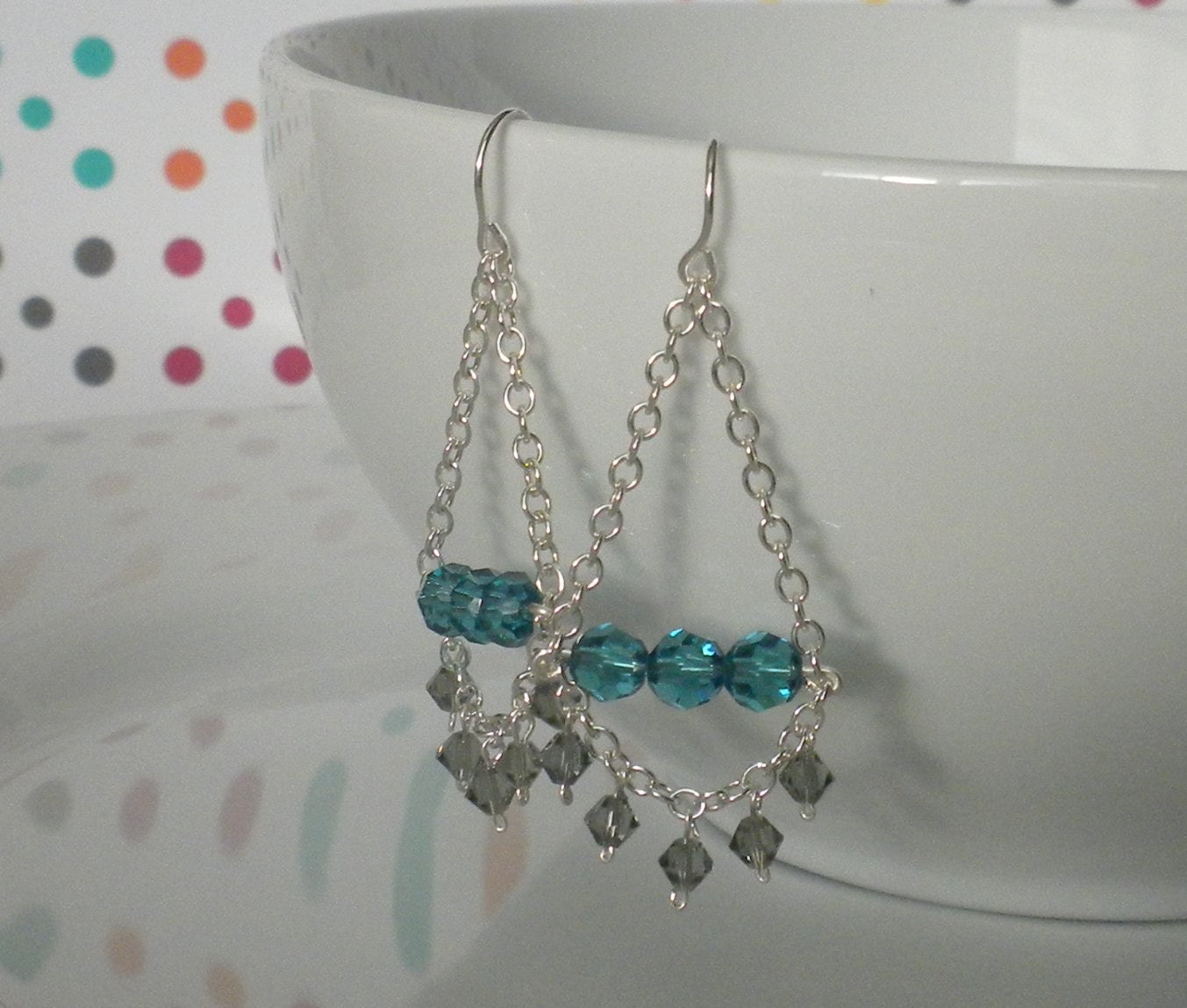 Gray and Blue Crystal Chandelier Earrings