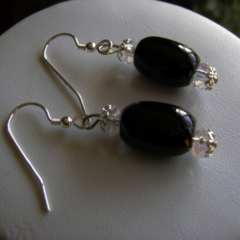 Black Onyx and Crystal Earrings