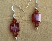 Swarovski Red Magma Step Faceted Crystals with Sterling Silver Earrings