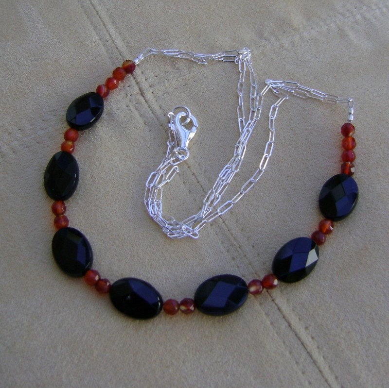 Faceted Black Onyx and Red Agate Passion Necklace